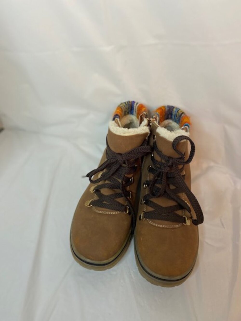 Bjorndal Everly Brown Faux Suede Knit Collar Ankle Boots - Women's Size 8